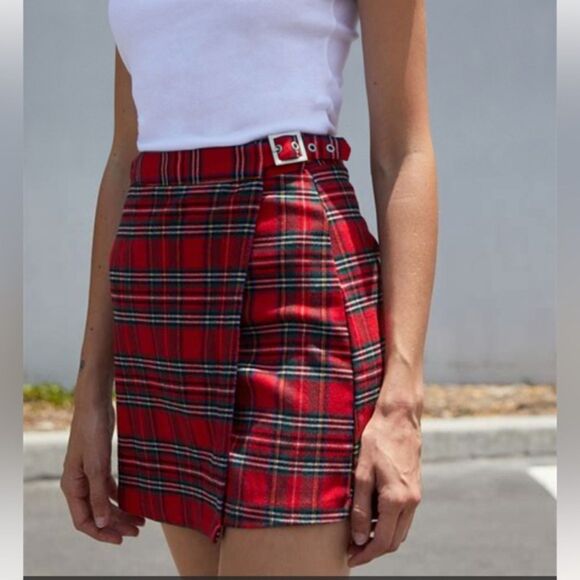 John Galt Red Tartan Plaid Mini Skirt Size Small - Picture 1 of 9